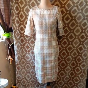 Tacera Plaid Knee-Length Dress In Light Brown